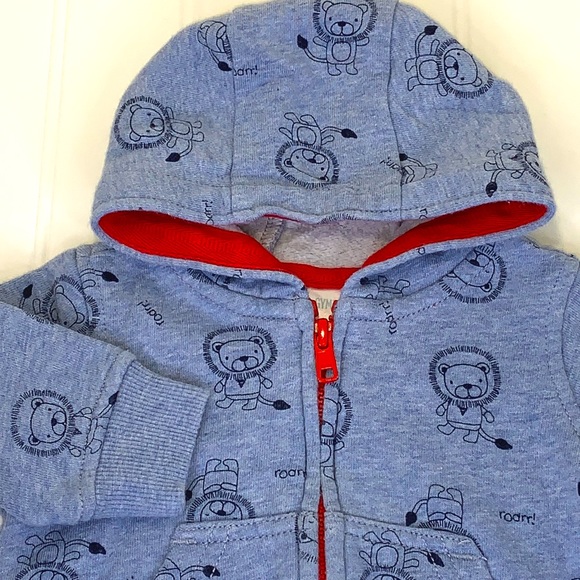 Gymboree Blue Long Sleeve Lion Print Zipper Hoodie Sweatshirt Size 0-3 Months - Picture 2 of 6